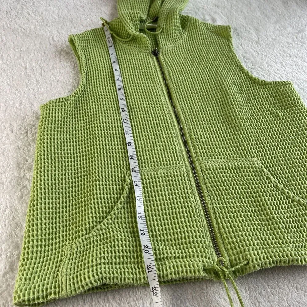 Christopher & Banks Waffle Weave‎ Vest Womens S Green Sleeveless Hooded Full Zip